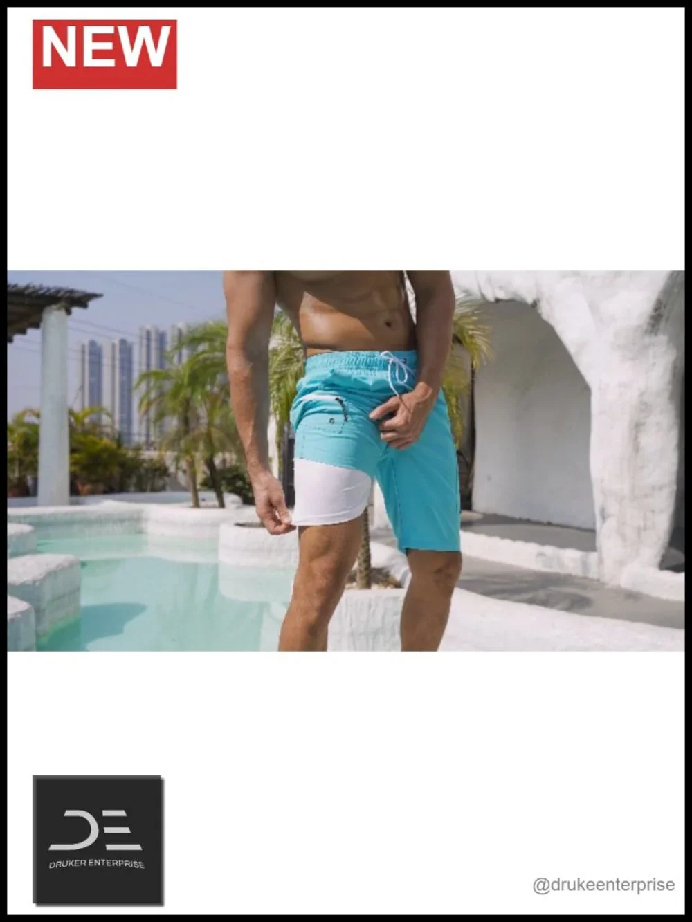 Men's Swim Trunks with Compression Liner Zipper Cargo Pockets 9 Inch Quick-Dry